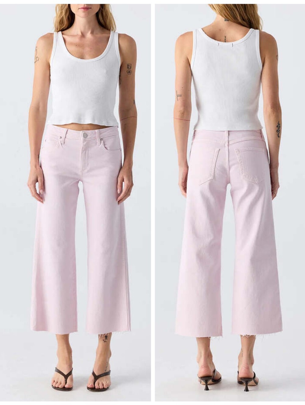 AMO Denim Marjorie Jeans, Size 23 Pink Cropped Wide Leg Mid Rise